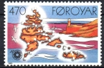 Stamps : Europe : Denmark :  MAPA  DE  LOCALIZACIÓN  DE  LAS ISLAS  FAROES.