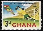 Stamps Ghana -  Banderas y un portero de futbol