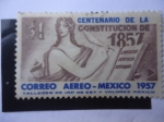 Stamps Mexico -  Centenario de la Constitución de 1857-1957 - Figura Alegórica escribiendo las Leyes.