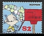 Stamps Japan -  Charlie Brown with stream of letters 