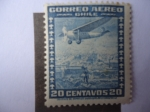 Sellos de America - Chile -  Avión bimotor, sobre la Ciudad de Santiago - Correo Aéreo tipo 1934.