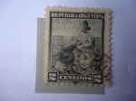 Stamps Argentina -  Libertad Sentada-Escudo, Sol, Mar -Alegoría