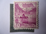 Stamps Switzerland -  Castillo Chillon - Lago Lemán y las Montañas Dents Du Midi