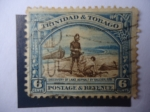 Stamps : America : Trinidad_y_Tobago :  Lake asphalt-Descubierto en 1595 por walter Raleigh (1552-1618) Expedición a Trinidad y Tobago.