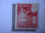 Stamps Japan -  Pesca de Cormoranes ó Patos negros. Serie 1952-1968