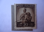 Stamps Italy -  Pareja con Niño y Escala de la Justicia-Familia - Serie,Democracia.