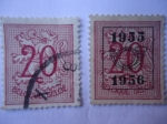 Stamps : Europe : Belgium :  León Heráldico - Número sobre León Heraldo.