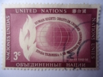 Stamps ONU -  Derechos Humanos-Organización Mundial de la Salud - Emblema-LLama y Mundo.