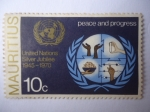 Stamps ONU -  ONU -Paz y Símbolo - Emblema - 25° Aniversario (1945-1970)