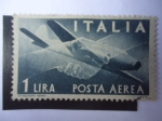 Stamps Italy -  Apretón de Manos - Avión Campini-Caproni CC2- Democracia.