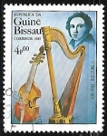 Sellos de Africa - Guinea Bissau -  Harp and violin - V. Bellini
