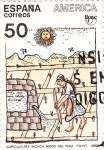 Stamps : Europe : Spain :  agricultura inca , riego del maiz UPAE(37)