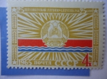 Stamps Russia -  Bandera Letona y Armas - 25 Aniversario de las Repúblicas Bálticas Soviéticas.
