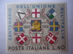 Stamps Italy -  Unión de Venecia y Mantua con Italia-Centenario de la Unión 1866-1966-Escudos de Armas.