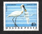 Stamps Hungary -  Aves del Parque Nacional Hortobágy, Espátula Eurasiática (Platalea leucorodia)