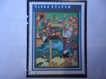 Stamps Hungary -  Caminando en el Jardín - Tokio - Serie_Grabados de maderas coloreadas- Museo de Arte del este A