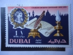 Stamps United Arab Emirates -  Centenario de la Muerte de Charles Dickens (1870-1970) Novelista Ingles. Firma, Lámpara pluma