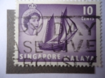 Stamps Singapore -  Embarcación de Madera y Vela-Serie Queen Elizabeth II