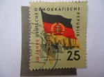 Sellos de Europa - Alemania -  10 Aniversario República Democrática Alemana - Central Eléctrica de Schwarze pumpe. Bandera - Químic