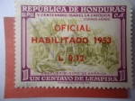 Stamps : America : Honduras :  Descubrimiento de América y 500 Aniversario del Nacimiento de Isabel I de España-Sobrecargado