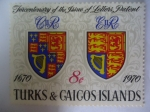 Stamps America - Turks and Caicos Islands -  Tercer Centenario de la Emisión de Patentes - Armas de Charles II y Elizabeth II