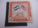 Stamps : America : Honduras :  Banderas de Honduras y Estados Unidos - 18 Años del Instituto Interamericana - UPU-Unión Postal Univ