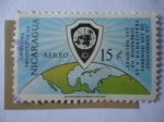 Stamps Nicaragua -  Globo Terraqueo - Mapa de las  Américas. Cámara de Comercio Junior