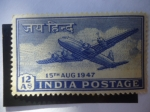 Stamps India -  Douglas DC4 - 15 aniversario,Agosto de 1947-Serie:Dominación Independencia 1947.