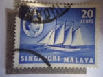 Stamps : Asia : Singapore :  Queen Elizabeth II - Goleta
