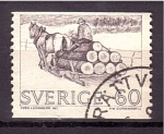 Stamps Sweden -  Transporte de troncos por tierra