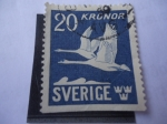 Stamps Sweden -  Cisnes Voladores.