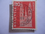 Stamps Switzerland -  Grossmunster-templo Románico en Zurich, Siglo 12 (1.100)