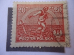 Stamps Poland -  Hombre cultivando - Firma del Tratado de Paz con Rusia.
