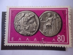 Stamps Greece -  Monedas Griegas Antiguas-Zeus y Alejandro III el Grande - Alejandro Magno (356 aC-323 aC -