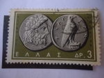 Stamps Greece -  monedas Griegas AntiguasZeus y Aguila Olímpica - 4° Centenario, a.C