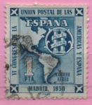 Stamps Spain -  Mapa d´America