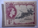 Stamps America - Virgin Islands -  Mapa de la Isla de Tortola - Serie:Queen Elizabeth II 