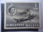 Sellos de Asia - Singapur -  Sampanes Chinos - Serie Queen Elizabeth II