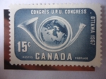 Sellos de America - Canad� -  Corneta de Correo y Globo Terráqueo - 14° Congreso de la U.P.U. Ottawa, 1957.
