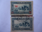 Stamps Morocco -  Vista de la Ciudad de Rabal. Torre de Hassan - Murallas. Sello con Sobretasa