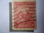 Stamps America - Barbados -  Sello de la Colonia - George V en Coche tirado por caballos mitológicos.