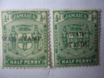 Stamps : America : Jamaica :  Escudo de Armas - Impuesto de Guerra - Half Penny. Postage & Renevue.