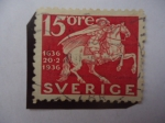 Sellos del Mundo : Europa : Suecia : 300 Aniversario del Servicio Postal Sueco (1636-1936) - Correo a Caballo- Corneta.