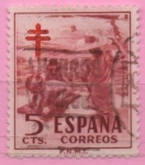 Stamps Spain -  Pro Tuberculosos ( Cruz d´Lorena en rojo)(Niños en la Playa)