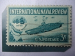 Sellos de America - Estados Unidos -  International Naval Review - Portaaviones y Emblema Festival Jamestown 1607-1957