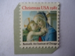 Stamps United States -  Chrismas USA 1981-Madonna y el Niño. Oleo del pintor Sandro Bolticelli (1445-1510).
