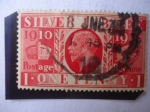 Stamps United Kingdom -  Silver Jubilee-Bodas de Plata, 1910-1935-King George V. - One penny- Postage Revenue.
