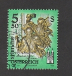 Stamps Austria -  Relieve en madera en la abadía Admont