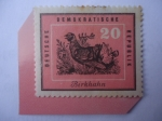 Stamps Germany -  Birkhahn - Urogallo Negro (Tetrao Tetrix)- Serie:Aves Nativas  - Alemania, República Democrática.