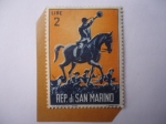 Stamps San Marino -  Perros de caza- Cazador a Caballo- Caza- República di San Marino.